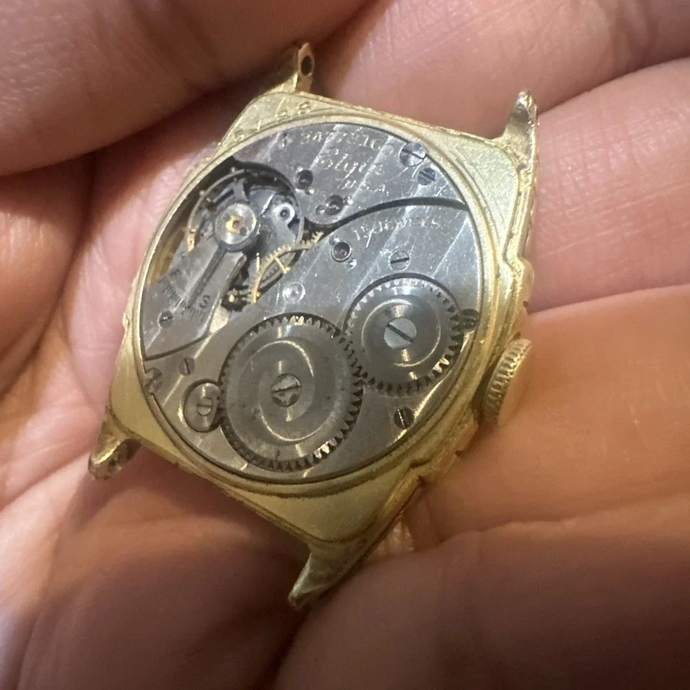 Vintage Elgin 15 Jewel Manual Wind Mens watch Parts/Repair  Gold -No Back Cover